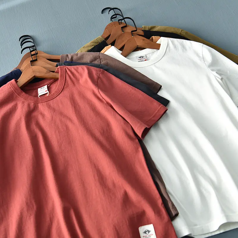 2021 Summer New Men's Fashion Simple Short-sleeved O-neck Solid Color T-shirt 100% Cotton Washed Old Loose Bottoming Casual Tops