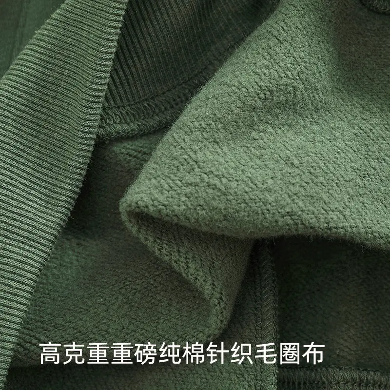Winter New American Retro Long Sleeve Stand Collar Thick Velvet Sweatshirts Men's Simple 100% Cotton Washed Pullover Casual Coat