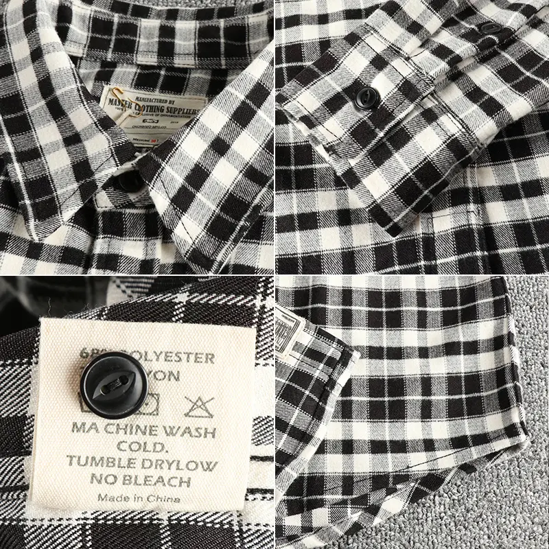 Autumn New American Retro Long-Sleeve Lapel Brushed Fabric Plaid Cargo Shirt Men's Simple Washed Double Pocket Casual Blouses