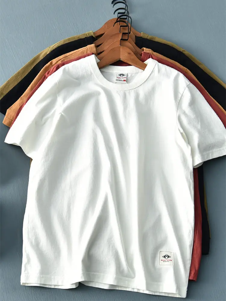 2021 Summer New Men's Fashion Simple Short-sleeved O-neck Solid Color T-shirt 100% Cotton Washed Old Loose Bottoming Casual Tops
