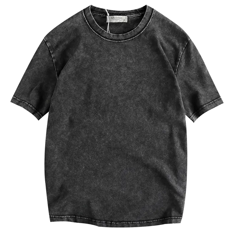 Summer American Retro 300g Heavyweight Short-sleeved O-neck Solid Color T-shirt Men's Simple 100% Cotton Washed Old Casual Tops