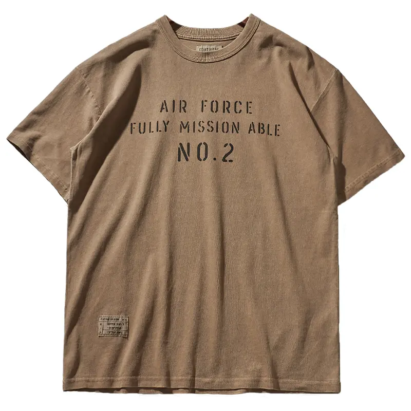 Summer American Retro Military Style Letter Printed T-shirt Men's Fashion 100% Cotton Short Sleeve Washed Old Loose Casual Tops