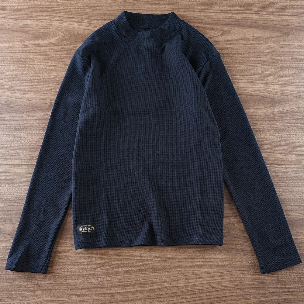 Autumn and Winter New American Retro Long Sleeve O-neck 320g Waffle Knitted T-shirt Men's Simple Washed Casual Bottoming Tops
