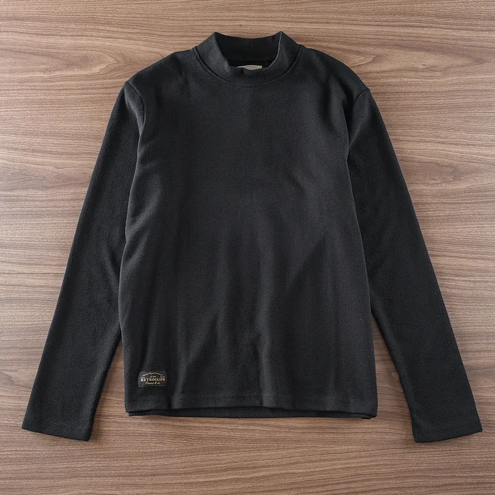 Autumn and Winter New American Retro Long Sleeve O-neck 320g Waffle Knitted T-shirt Men's Simple Washed Casual Bottoming Tops