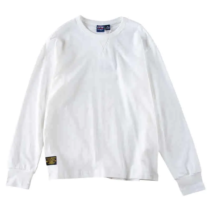 2024 Spring and Autumn American Retro 280g Long Sleeve O-neck Solid Color T-shirt Men's Simple 100% Cotton Washed Casual Tops