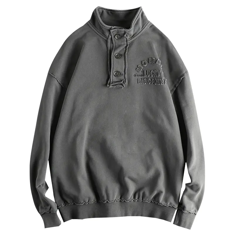 Autumn and Winter New American Retro Thick Velvet Letter Embroidery Sweatshirt Men's Simple Washed Pullover Casual Sports Coat