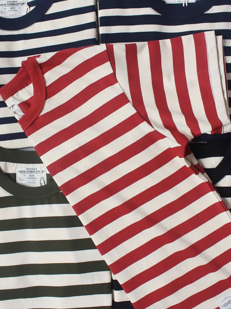Summer New 230g American Retro Short Sleeve O-neck Navy Striped T-shirt Men's Fashion 100% Cotton Washed Heavyweight Casual Tops