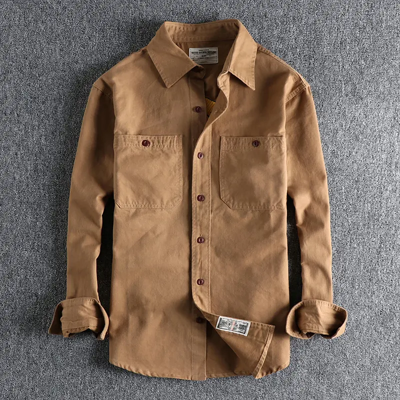 Autumn American Retro Heavyweight Denim Cargo Embroidery Striped Shirt Men's Fashion Pure Cotton Washed Casual Blouses Jacket