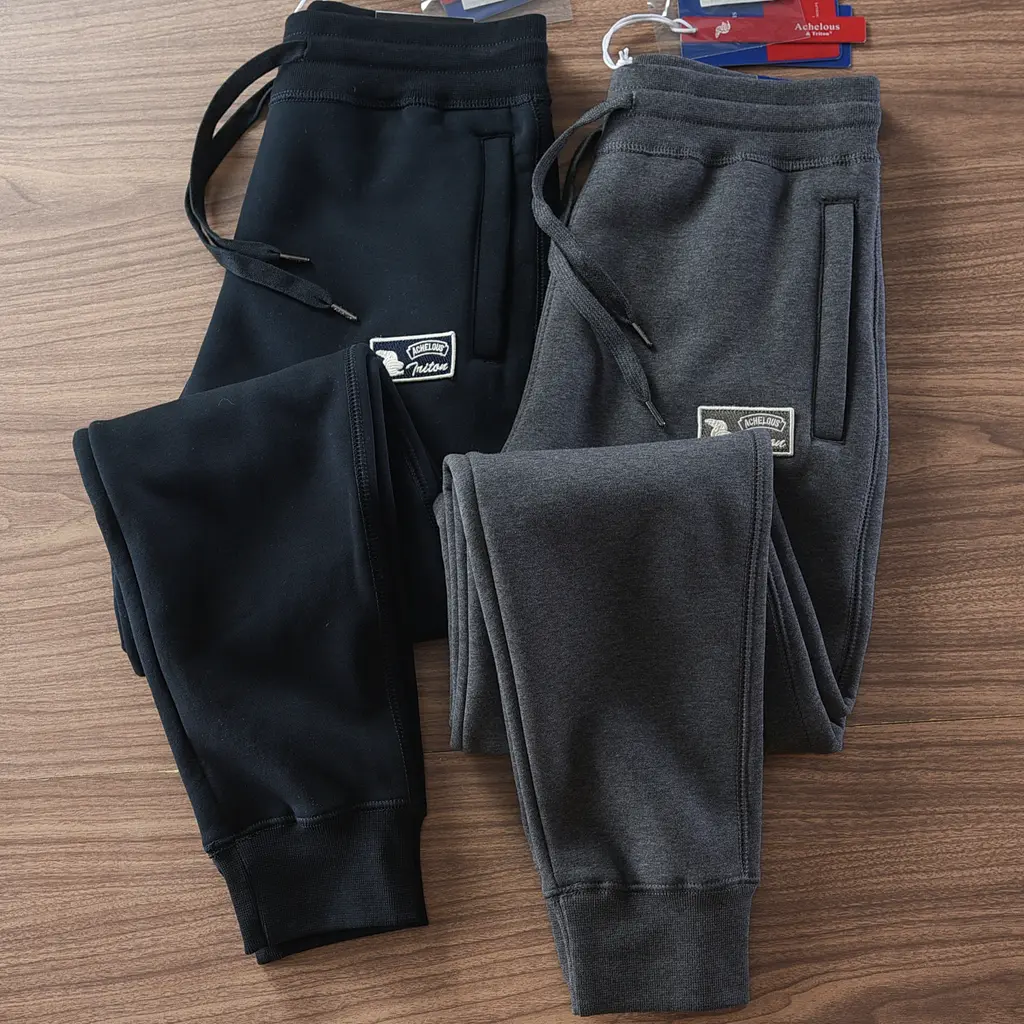 2024 Winter New American Retro Thickened Velvet Letter Printed Sweatpants Men's Simple Drawstring Sports Casual Ankle-tied Pants
