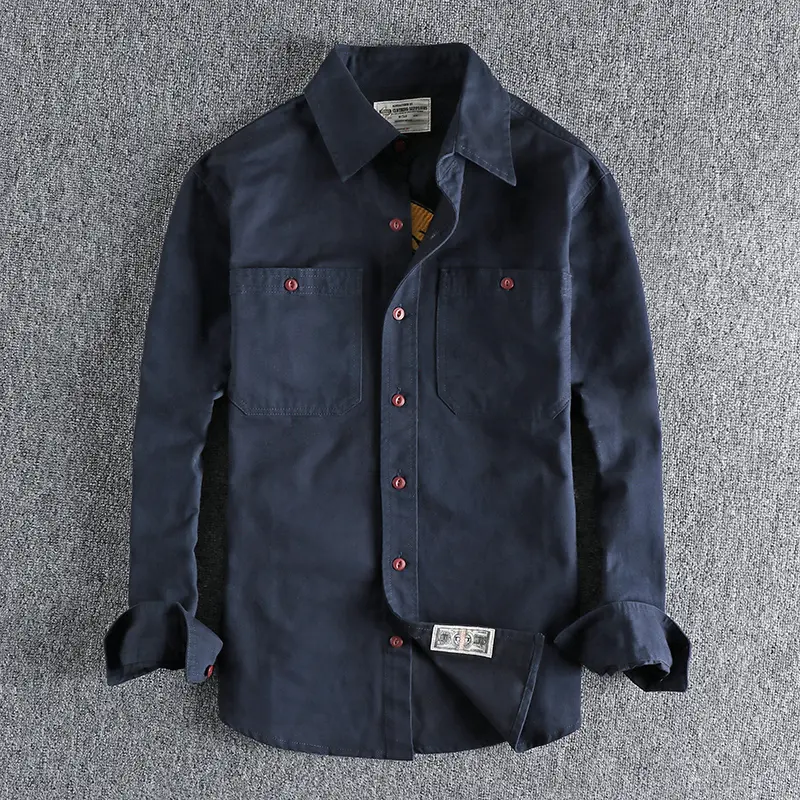 Autumn American Retro Heavyweight Denim Cargo Embroidery Striped Shirt Men's Fashion Pure Cotton Washed Casual Blouses Jacket