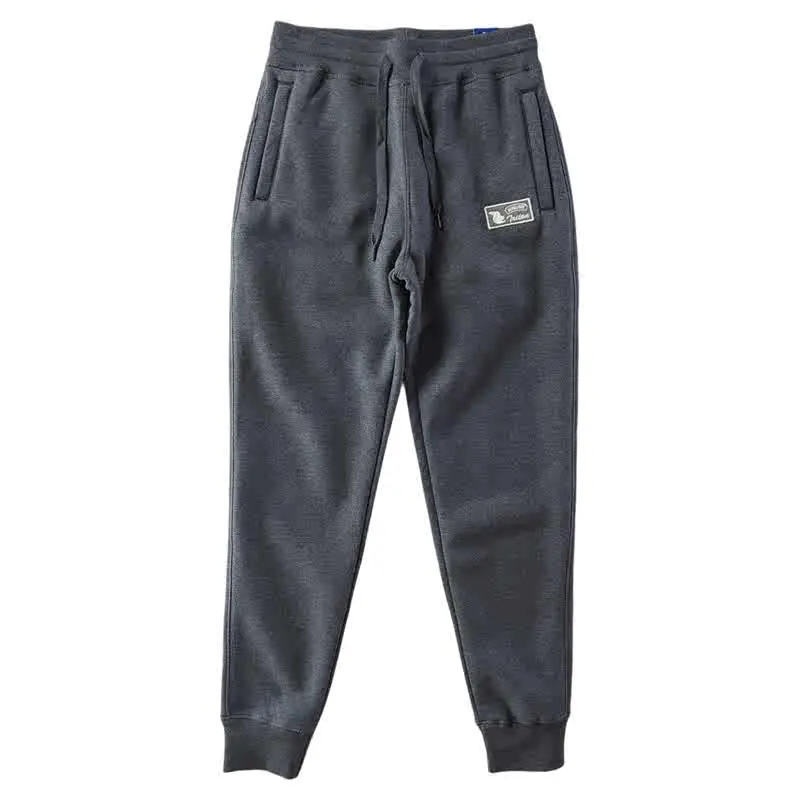 2024 Winter New American Retro Thickened Velvet Letter Printed Sweatpants Men's Simple Drawstring Sports Casual Ankle-tied Pants