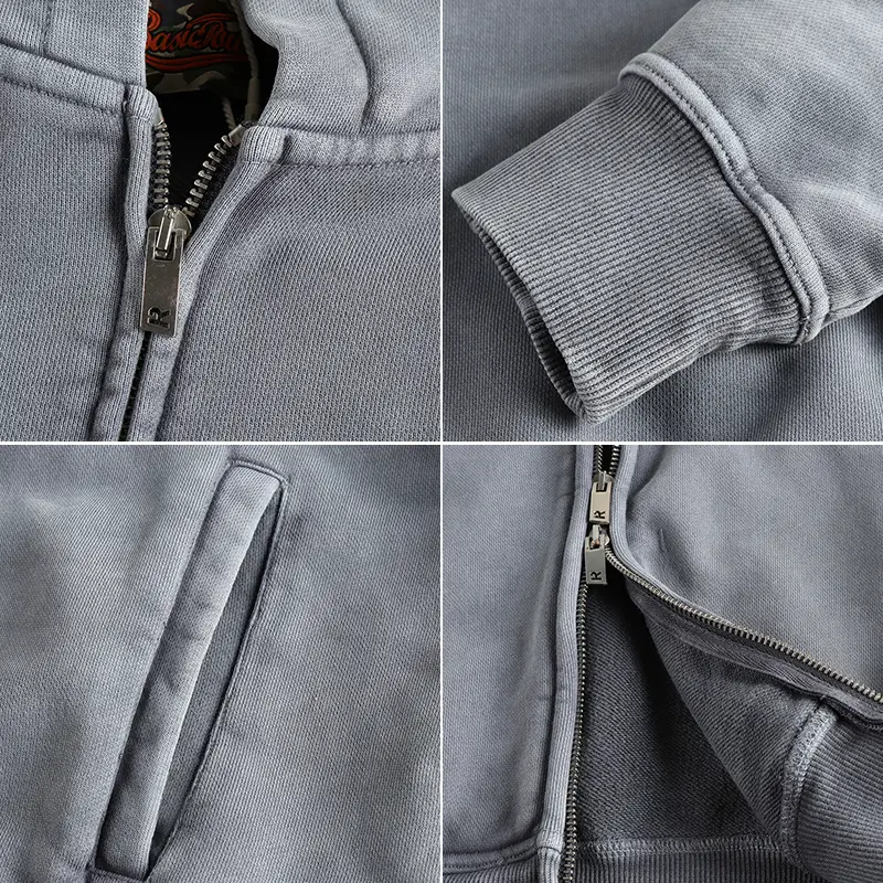 Autumn and Winter New American Retro Long Sleeve Hooded Hoodies Men's High Street 100% Cotton Washed Old Cardigan Casual Coat