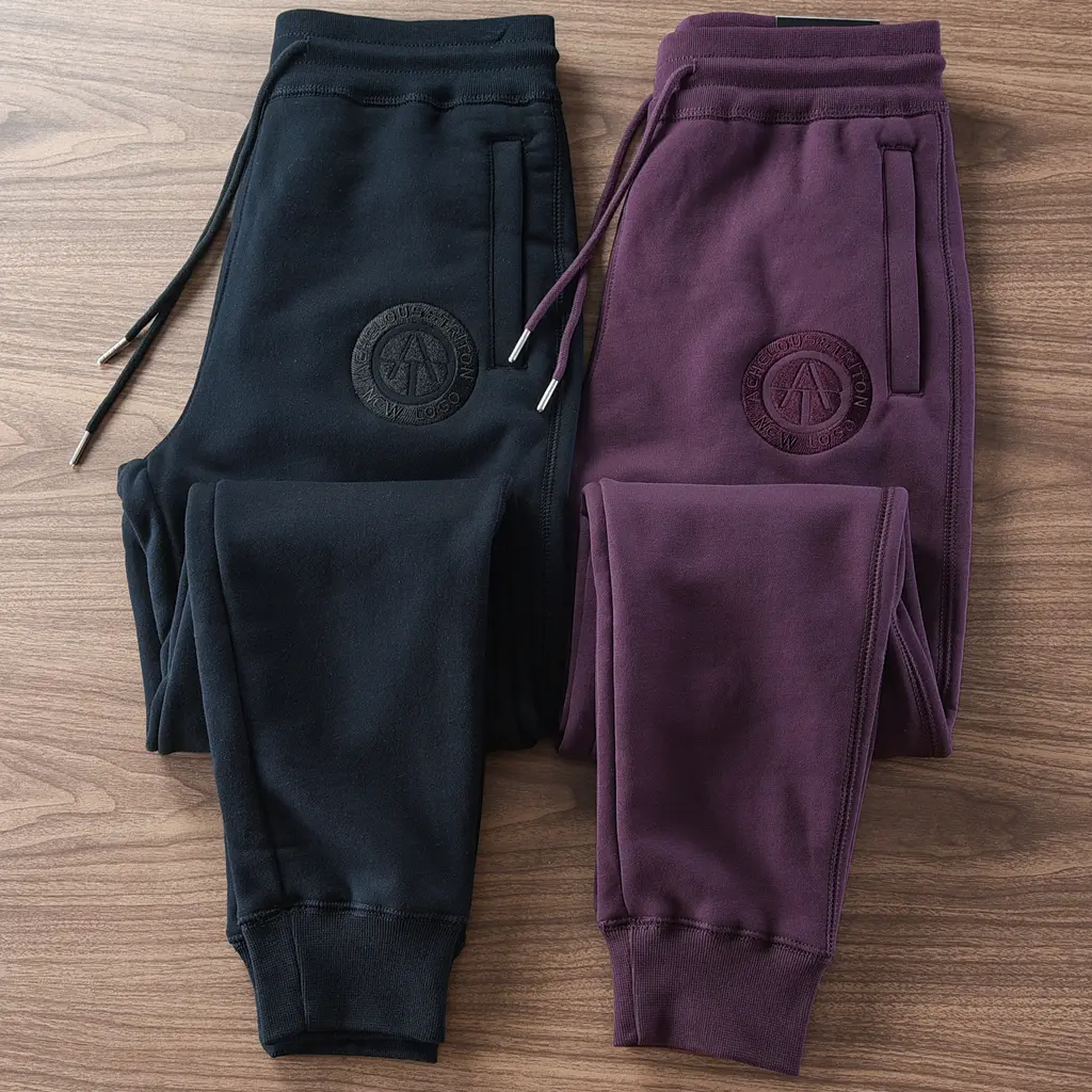 2024 Winter New American Retro Thickened Velvet Letter Printed Sweatpants Men's Simple Drawstring Sports Casual Ankle-tied Pants
