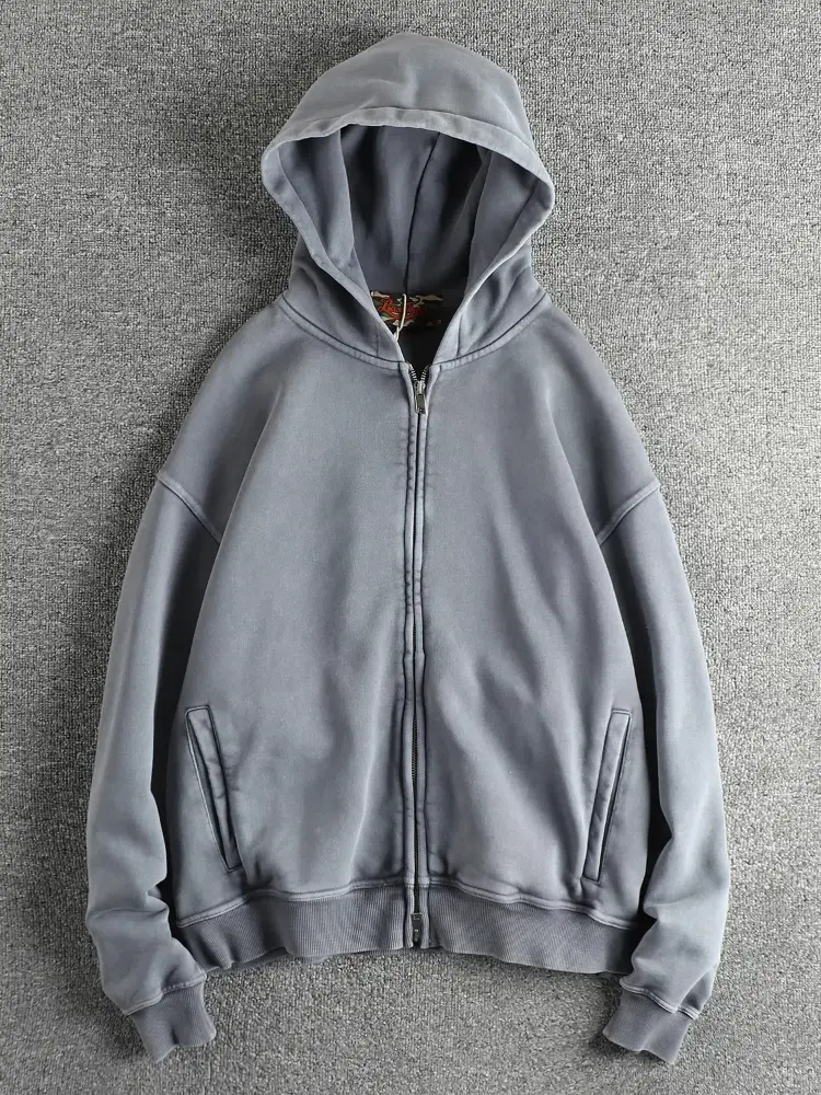 Autumn and Winter New American Retro Long Sleeve Hooded Hoodies Men's High Street 100% Cotton Washed Old Cardigan Casual Coat