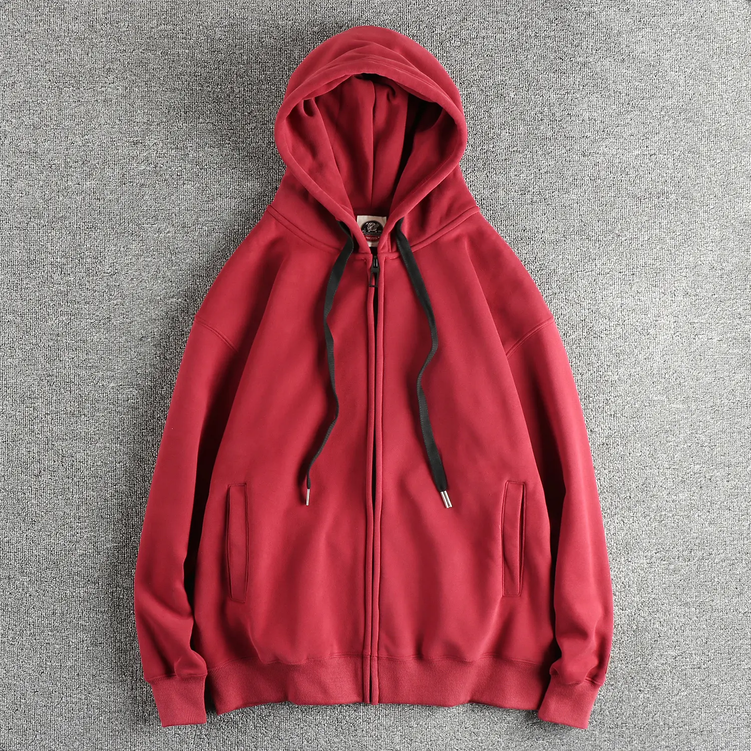 2024 Autumn and Winter New American Retro Thick Velvet Solid Color Hooded Hoodies Men's Fashion Loose Casual Cardigan Sportwear