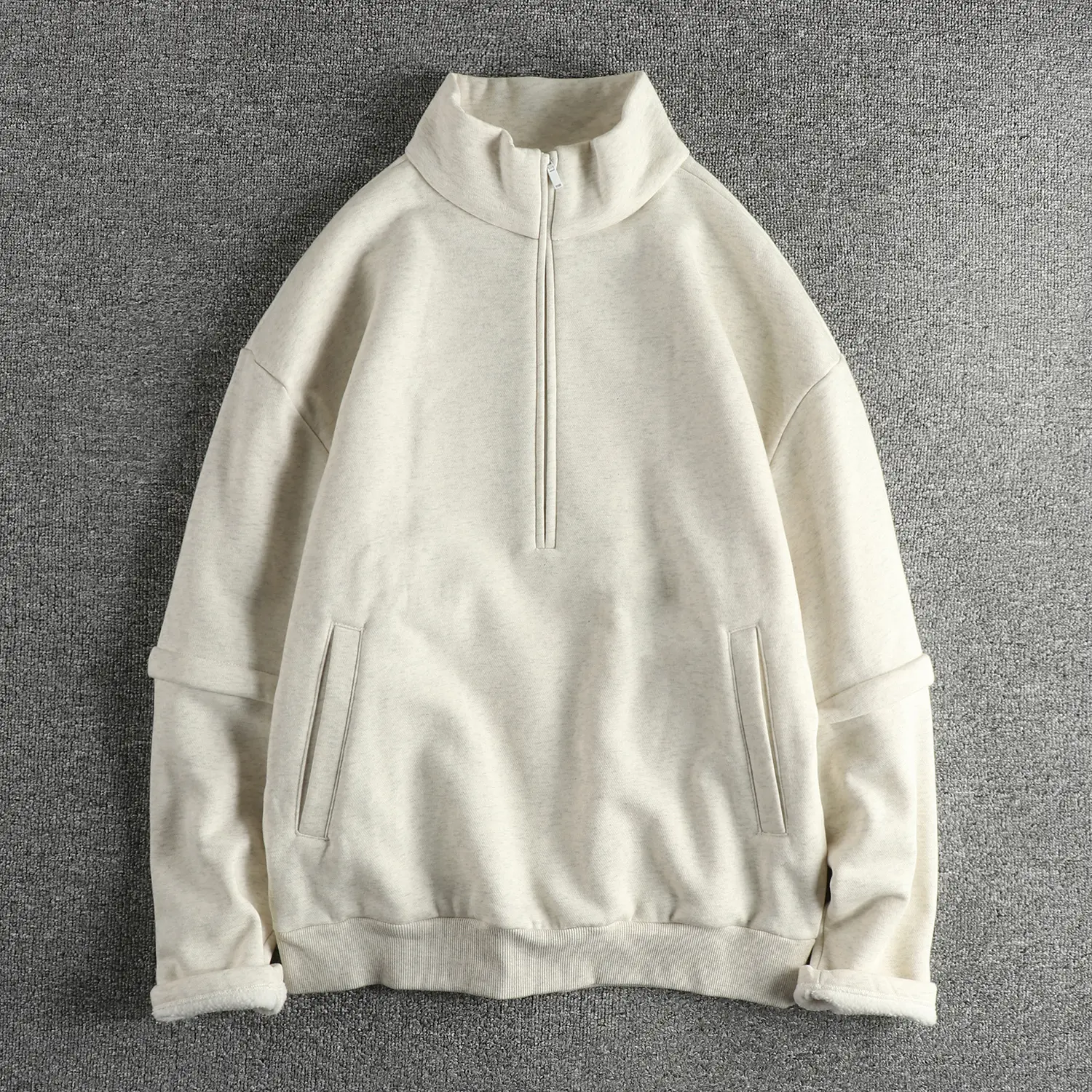 2024 Winter New American Retro Long Sleeve Stand Collar Thick Polar Fleece Sweatshirts Men's Simple Washed Pullover Casual Coat