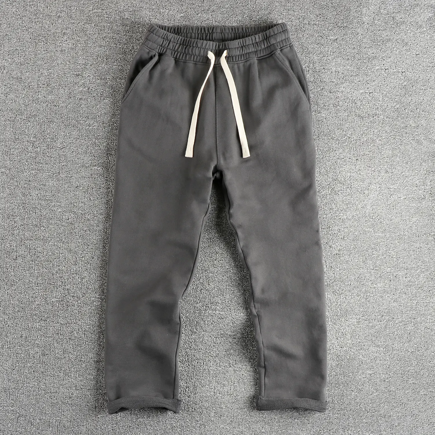 Autumn New American Retro Drawstring Knitted Logger Sweatpants Men's Simple 100% Cotton Wash Sports Casual Loose Straight Pants