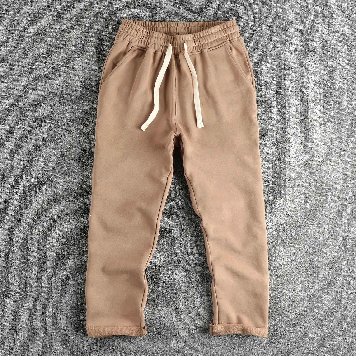 Autumn New American Retro Drawstring Knitted Logger Sweatpants Men's Simple 100% Cotton Wash Sports Casual Loose Straight Pants