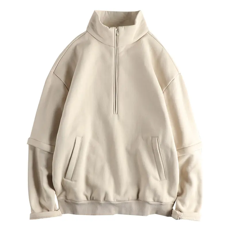 2024 Winter New American Retro Long Sleeve Stand Collar Thick Polar Fleece Sweatshirts Men's Simple Washed Pullover Casual Coat
