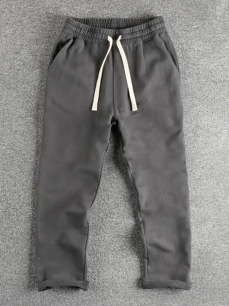 Autumn New American Retro Drawstring Knitted Logger Sweatpants Men's Simple 100% Cotton Wash Sports Casual Loose Straight Pants