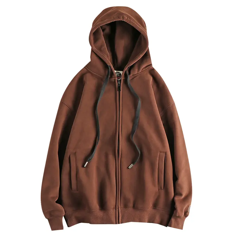 2024 Autumn and Winter New American Retro Thick Velvet Solid Color Hooded Hoodies Men's Fashion Loose Casual Cardigan Sportwear