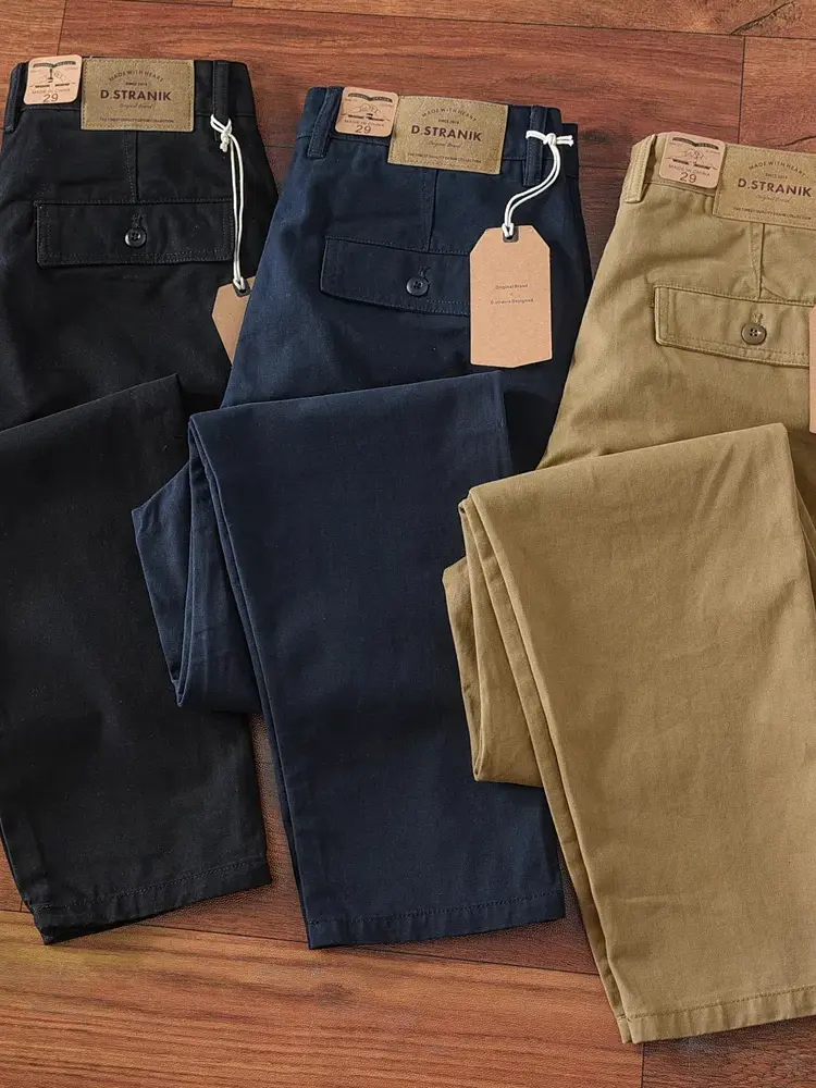 845# 2024 Spring and Autumn New American Retro Woven Twill Cargo Pants Men's Simple 100% Cotton Washed Casual Straight Trousers