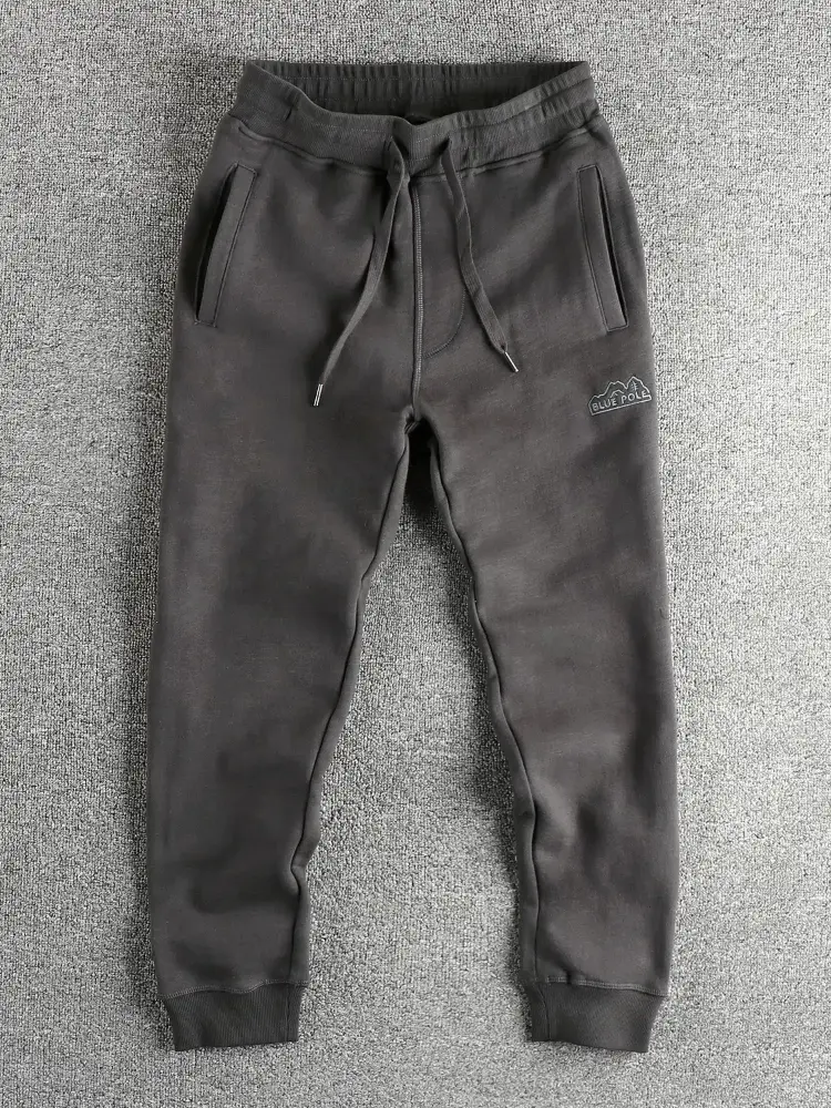 2024 Autumn New American Retro Thick Velvet Letter Embroidery Sweatpants Men's Simple 100% Cotton Washed Drawstring Casual Pants