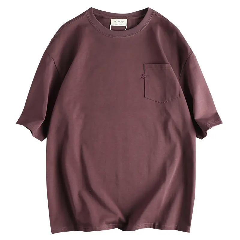 Summer New American Retro Short Sleeve O-neck Heavyweight Solid Color Pocket T-shirt Men's 100% Cotton Washed Casual Loose Tops