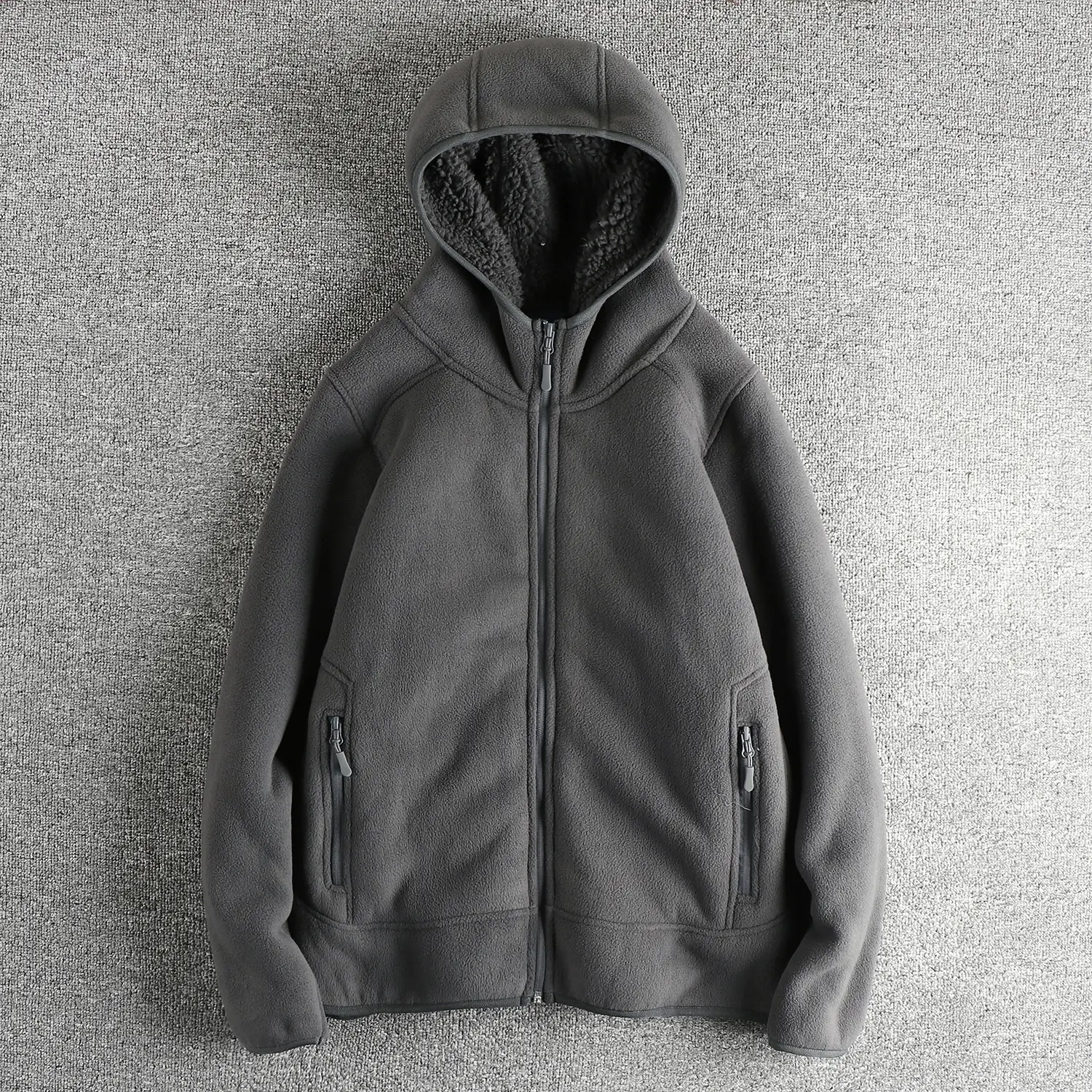 Winter New American Retro Heavyweight Long Sleeved Hooded Hoodies Men's Simple Thickened Polar Fleece Casual Cardigan Jacket