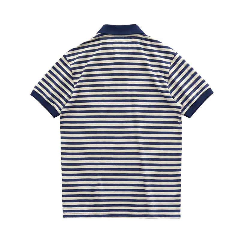 Summer New American Retro Sea-striped POLO Shirt Men's Fashion Short-sleeved Slim T-shirt 100% Cotton Simple Business Lapel Tops