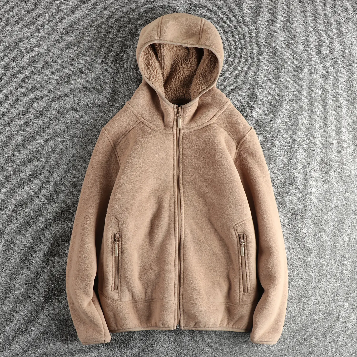 Winter New American Retro Heavyweight Long Sleeved Hooded Hoodies Men's Simple Thickened Polar Fleece Casual Cardigan Jacket