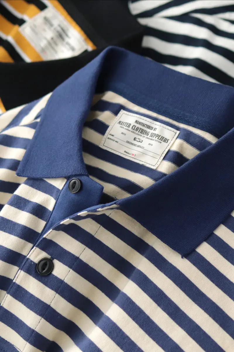 Summer New American Retro Sea-striped POLO Shirt Men's Fashion Short-sleeved Slim T-shirt 100% Cotton Simple Business Lapel Tops