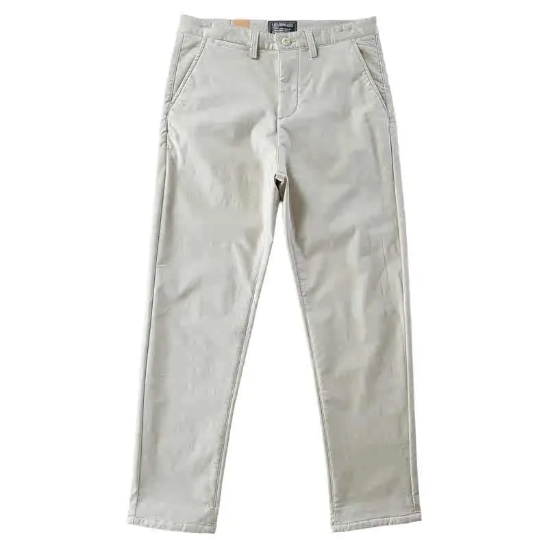 2024 Winter New American Retro Thick Cargo Casual Pants with Velvet Men's Simple 97% Cotton CHINO Business Straight Trousers