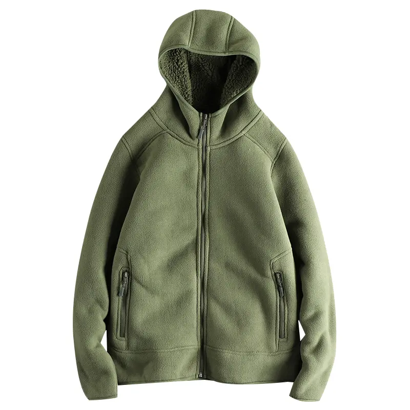 Winter New American Retro Heavyweight Long Sleeved Hooded Hoodies Men's Simple Thickened Polar Fleece Casual Cardigan Jacket