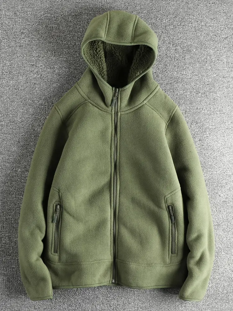 Winter New American Retro Heavyweight Long Sleeved Hooded Hoodies Men's Simple Thickened Polar Fleece Casual Cardigan Jacket