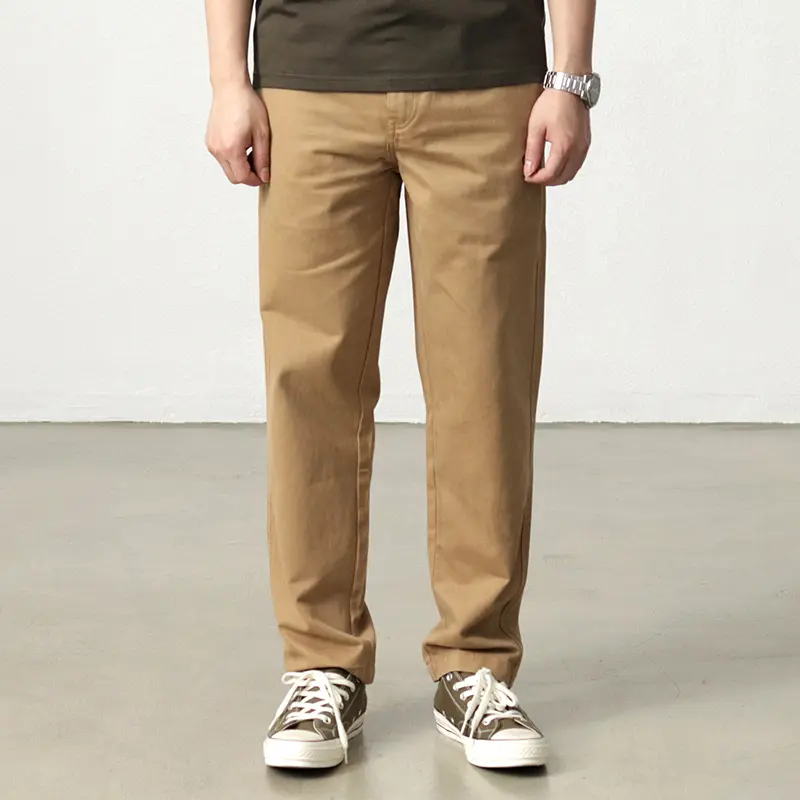 Autumn New American Retro Woven Cargo Pants Men's Simple 100% Cotton Washed Elastic Waist Drawstring Straight Casual Trousers