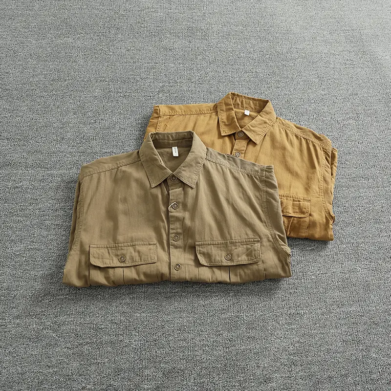Autumn New American Retro Long-Sleeve Lapel Heavyweight Cargo Shirt Men's Simple 100% Cotton Washed Casual Blouses Thin Coat
