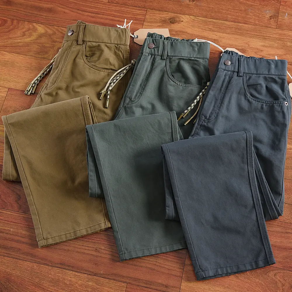 2024 Autumn and Winter New American Retro Heavyweight Woven Cargo Pants Men's Simple 100% Cotton Washed Casual Straight Trousers
