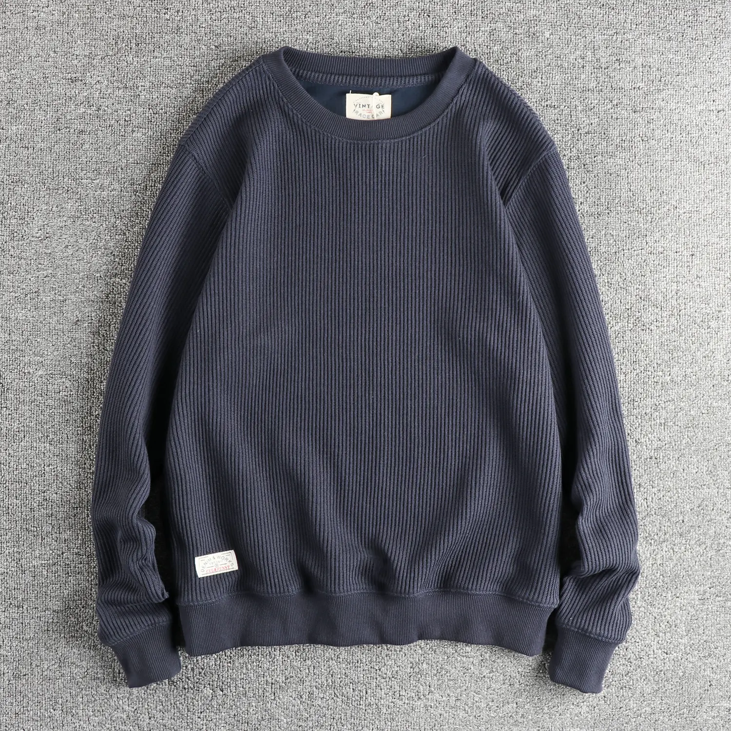 2024 Autumn New American Retro Long Sleeve O-neck Knitted Solid Color Sweatshirts Men's Simple 300G Pullover Casual Sportwear