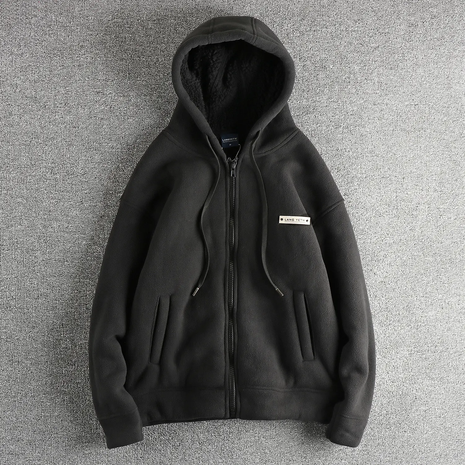 Winter New American Retro Heavyweight Long Sleeved Hooded Hoodies Men's Simple Thickened Polar Fleece Casual Cardigan Jacket
