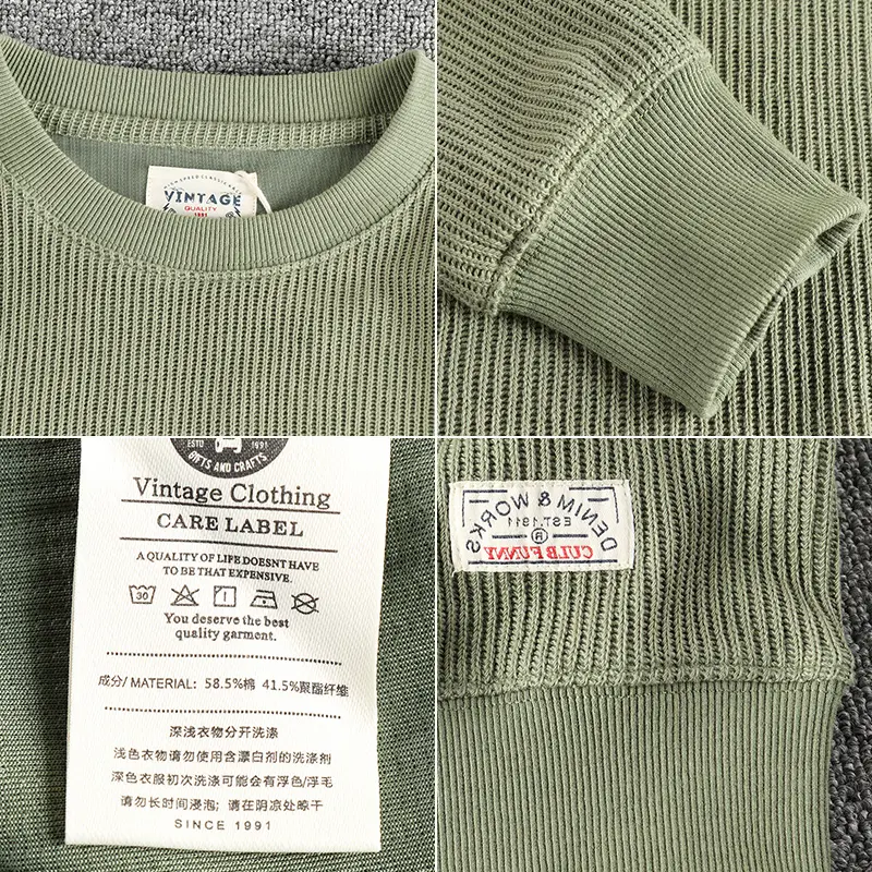 2024 Autumn New American Retro Long Sleeve O-neck Knitted Solid Color Sweatshirts Men's Simple 300G Pullover Casual Sportwear