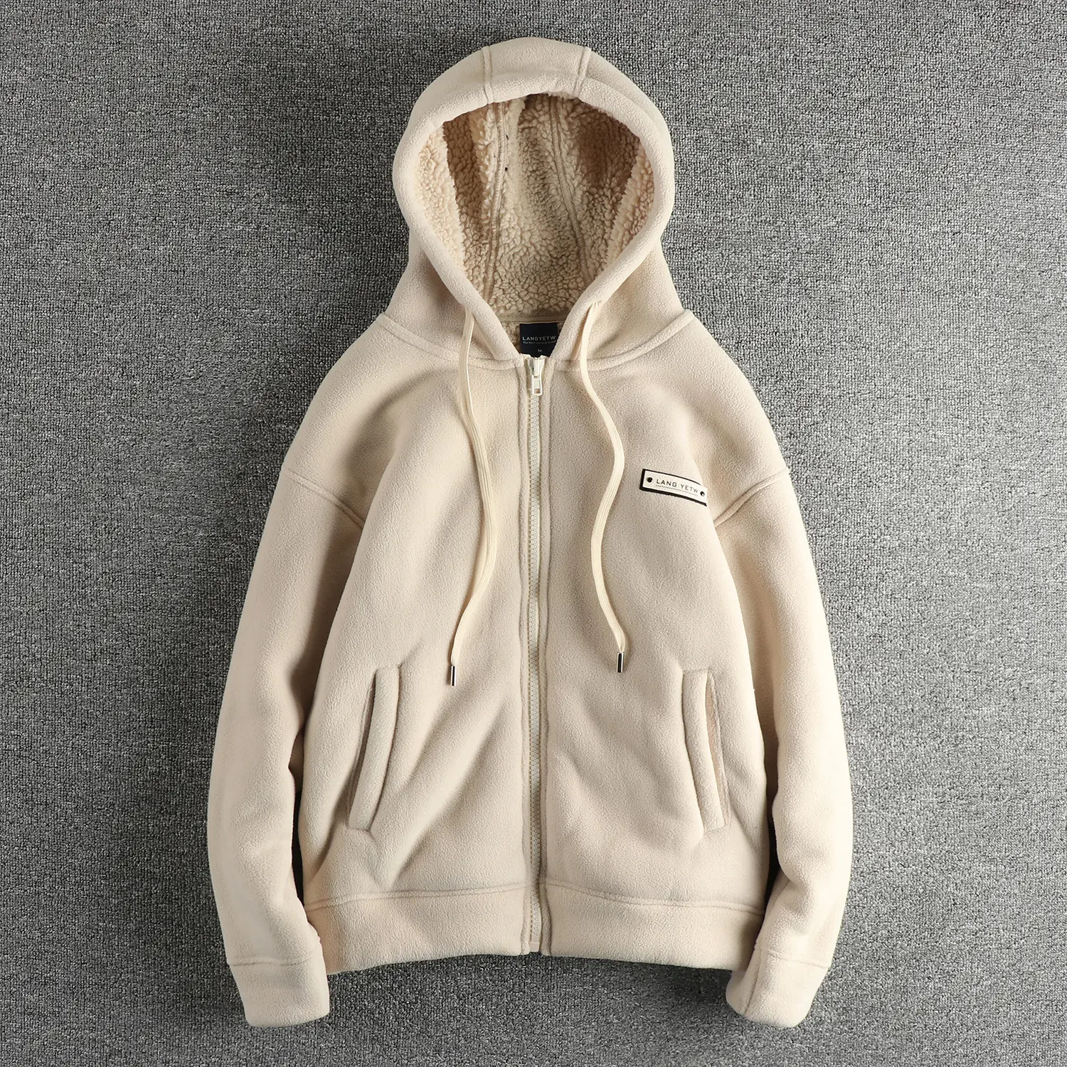 Winter New American Retro Heavyweight Long Sleeved Hooded Hoodies Men's Simple Thickened Polar Fleece Casual Cardigan Jacket