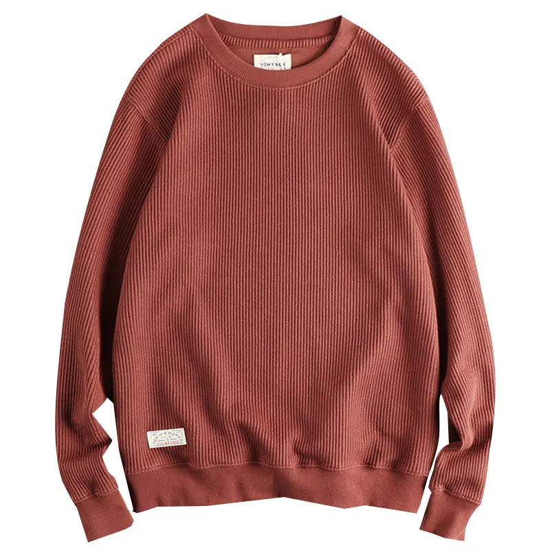 2024 Autumn New American Retro Long Sleeve O-neck Knitted Solid Color Sweatshirts Men's Simple 300G Pullover Casual Sportwear