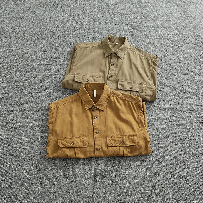 Autumn New American Retro Long-Sleeve Lapel Heavyweight Cargo Shirt Men's Simple 100% Cotton Washed Casual Blouses Thin Coat