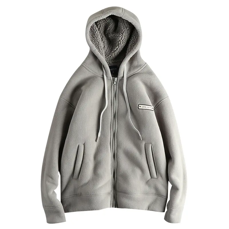 Winter New American Retro Heavyweight Long Sleeved Hooded Hoodies Men's Simple Thickened Polar Fleece Casual Cardigan Jacket
