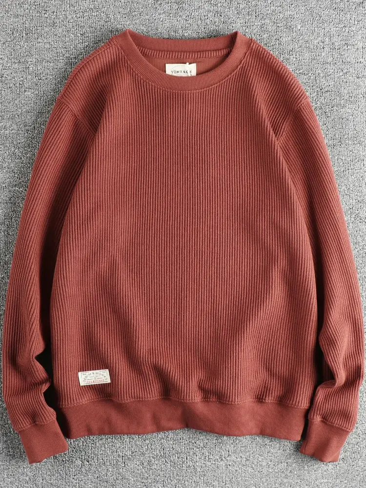 2024 Autumn New American Retro Long Sleeve O-neck Knitted Solid Color Sweatshirts Men's Simple 300G Pullover Casual Sportwear
