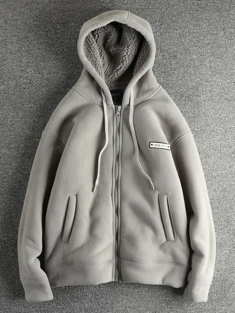 Winter New American Retro Heavyweight Long Sleeved Hooded Hoodies Men's Simple Thickened Polar Fleece Casual Cardigan Jacket