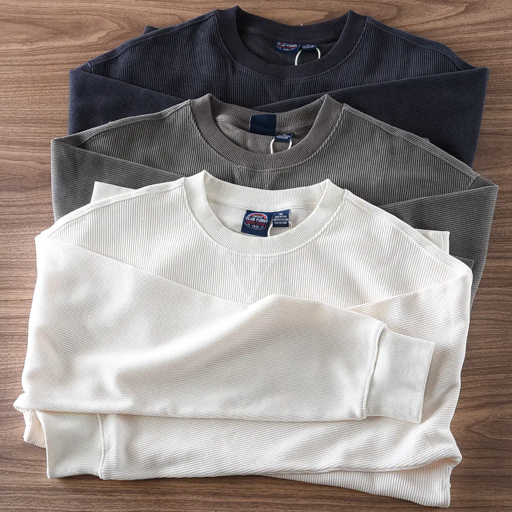 2024 Autumn New American Retro Long Sleeve O-neck Heavyweight Chenille Solid Color Sweatershirt Men's Casual Pullover Sportwear
