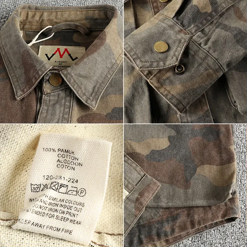 2024 Autumn New American Retro Woven Camouflage Cargo Shirt Men's Fashion 100% Cotton Washed Multi-pocket Casual Thin Jacket