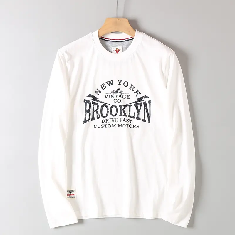 Autumn New American Retro Long Sleeve O-neck Letter Printed T-shirt Men's Fashion 100% Cotton Washed Loose Casual Youth Tops